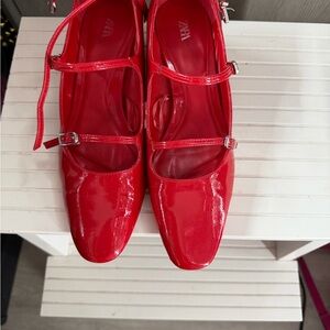 Zara Women's Shiny Red Mary Jane Shoes